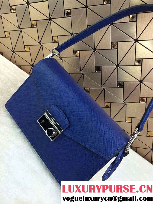 Prada Saffiano Leather Flap Shoulder Bag BN0924 Ink Blue 2014
