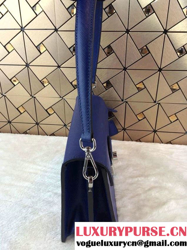 Prada Saffiano Leather Flap Shoulder Bag BN0924 Ink Blue 2014