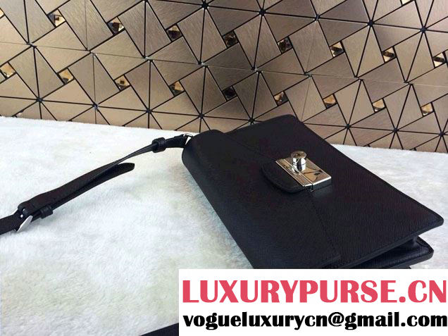 Prada Saffiano Leather Flap Shoulder Bag BN0924 Black 2014