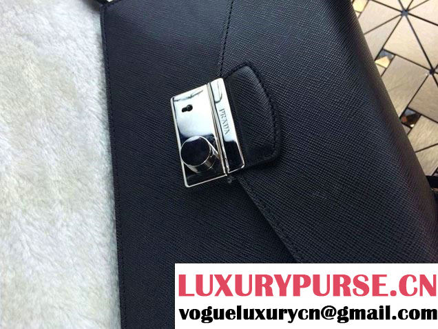 Prada Saffiano Leather Flap Shoulder Bag BN0924 Black 2014