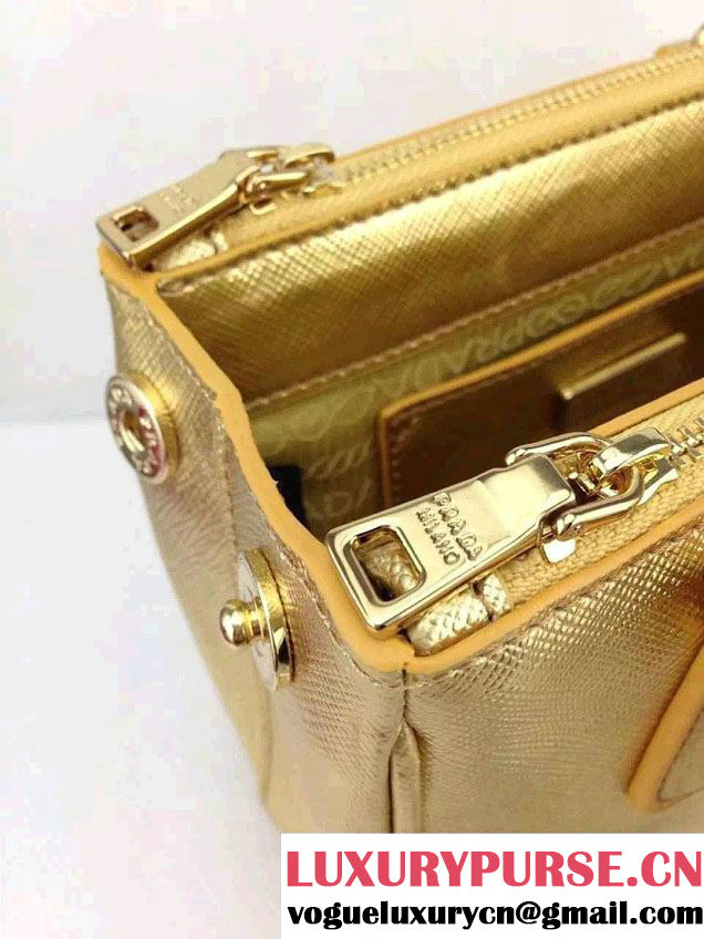 Prada Saffiano Mini Galleria Crossbody Bag Gold