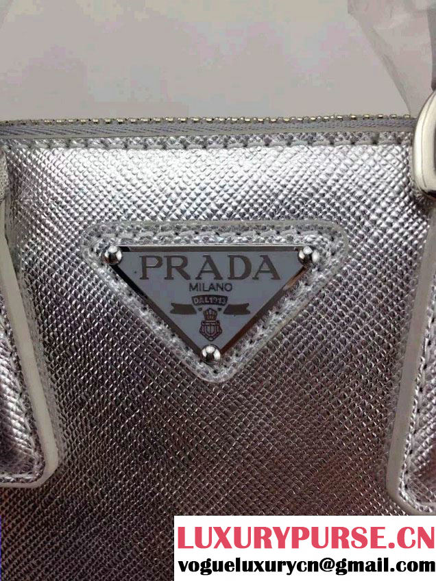 Prada Saffiano Mini Galleria Crossbody Bag Silver