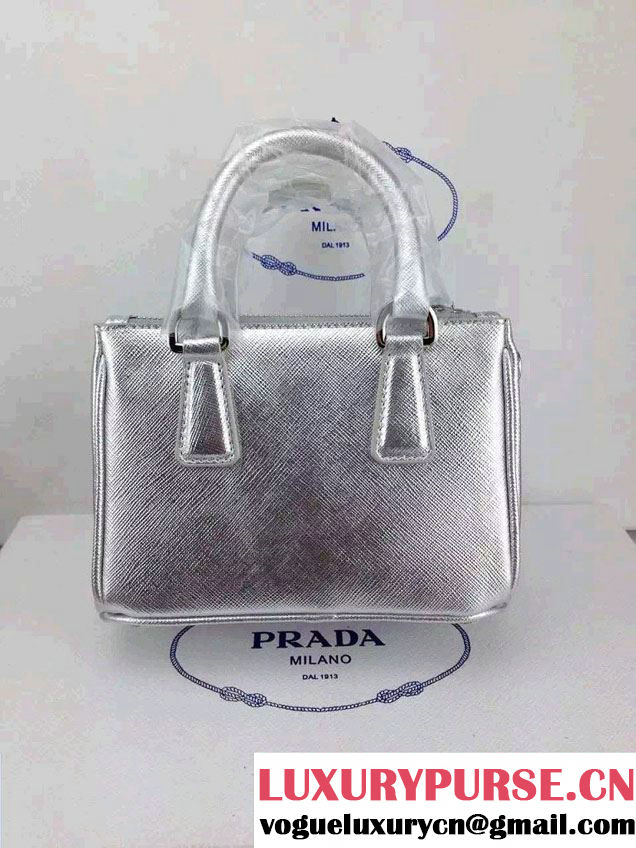 Prada Saffiano Mini Galleria Crossbody Bag Silver