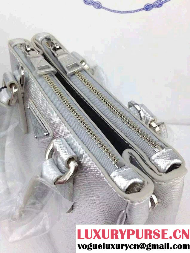 Prada Saffiano Mini Galleria Crossbody Bag Silver