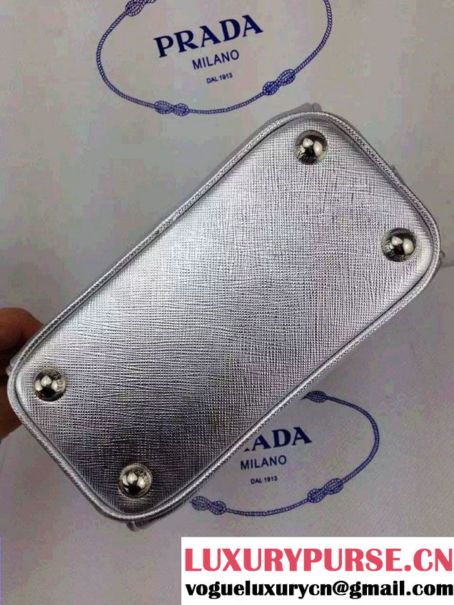 Prada Saffiano Mini Galleria Crossbody Bag Silver