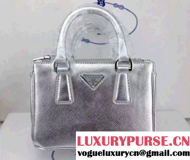 Prada Saffiano Mini Galleria Crossbody Bag Silver