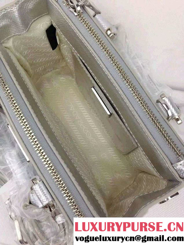 Prada Saffiano Mini Galleria Crossbody Bag Silver