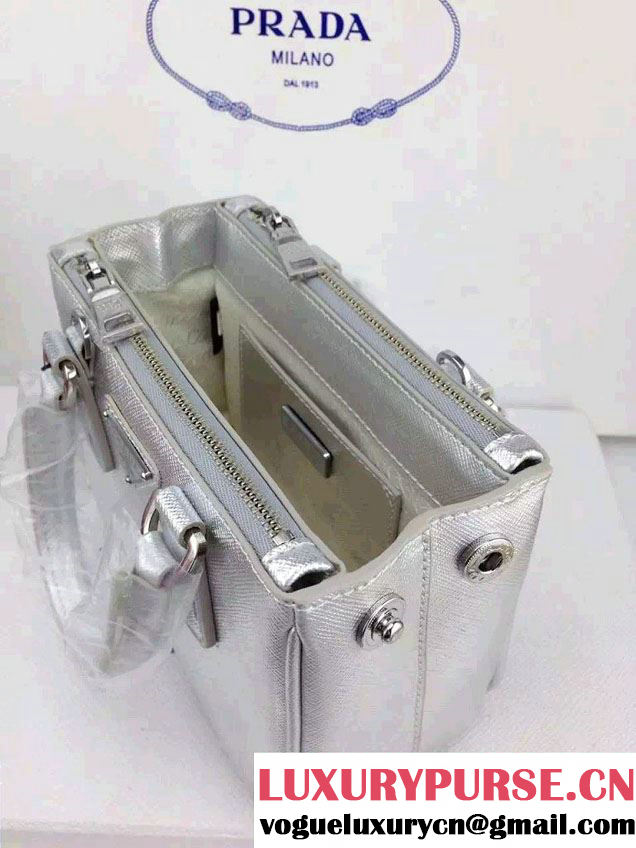 Prada Saffiano Mini Galleria Crossbody Bag Silver