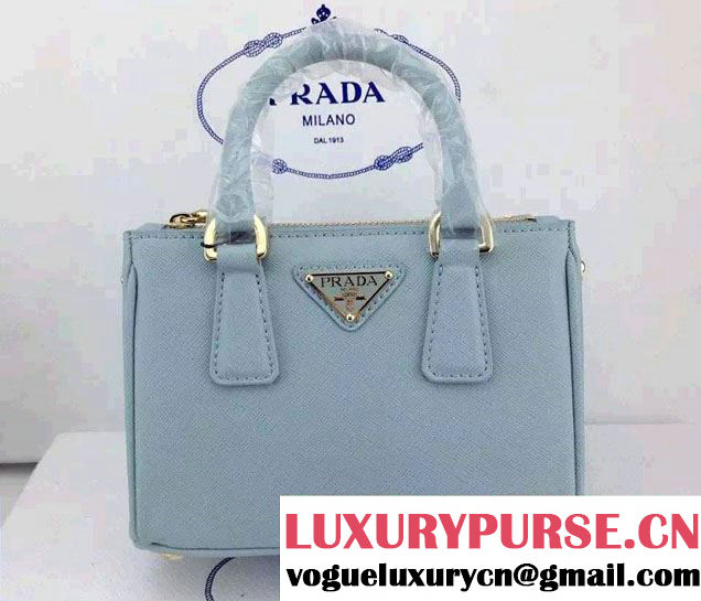 Prada Saffiano Mini Galleria Crossbody Bag Light Blue