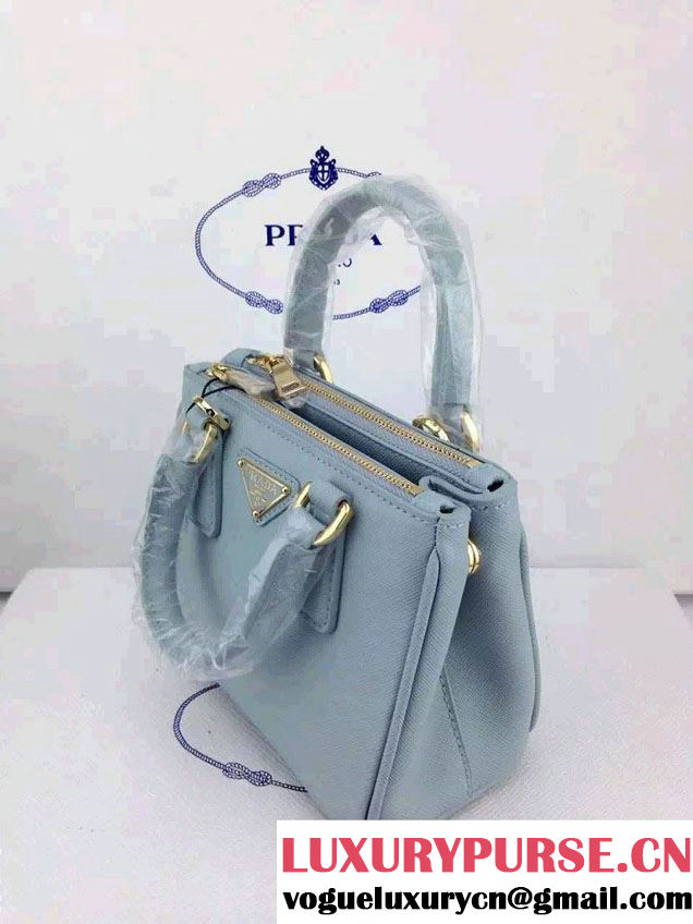 Prada Saffiano Mini Galleria Crossbody Bag Light Blue