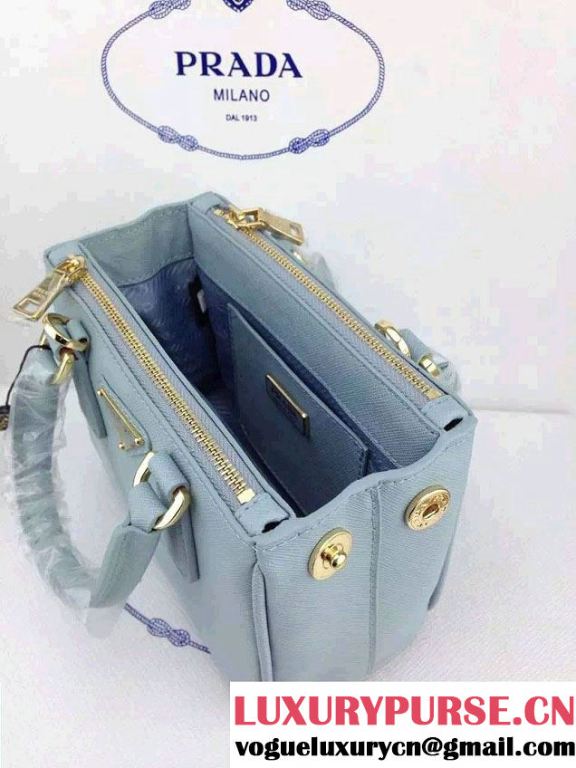Prada Saffiano Mini Galleria Crossbody Bag Light Blue