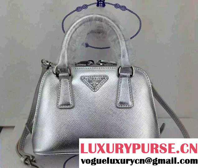 Prada Mini Saffiano Promenade Shoulder Bag Silver