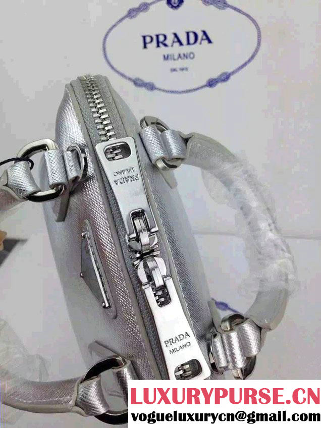 Prada Mini Saffiano Promenade Shoulder Bag Silver