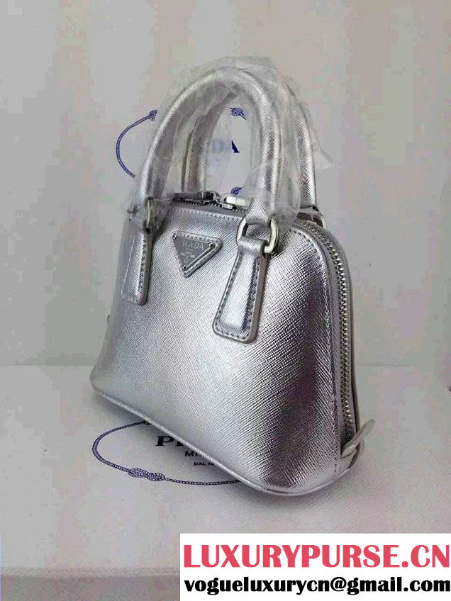 Prada Mini Saffiano Promenade Shoulder Bag Silver