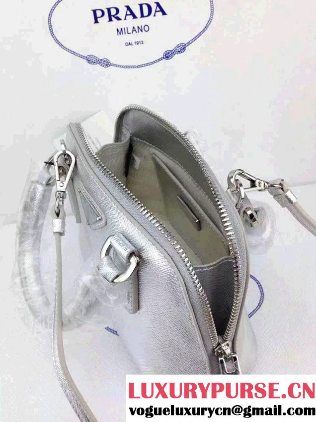 Prada Mini Saffiano Promenade Shoulder Bag Silver