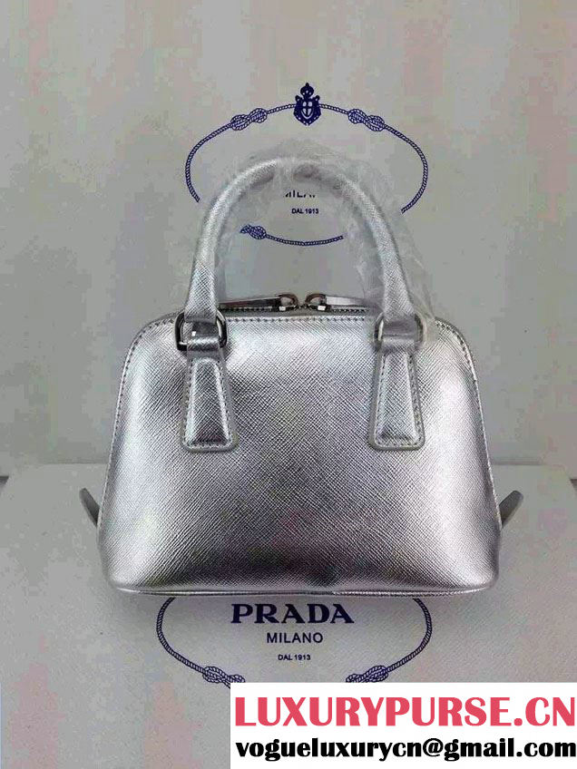 Prada Mini Saffiano Promenade Shoulder Bag Silver