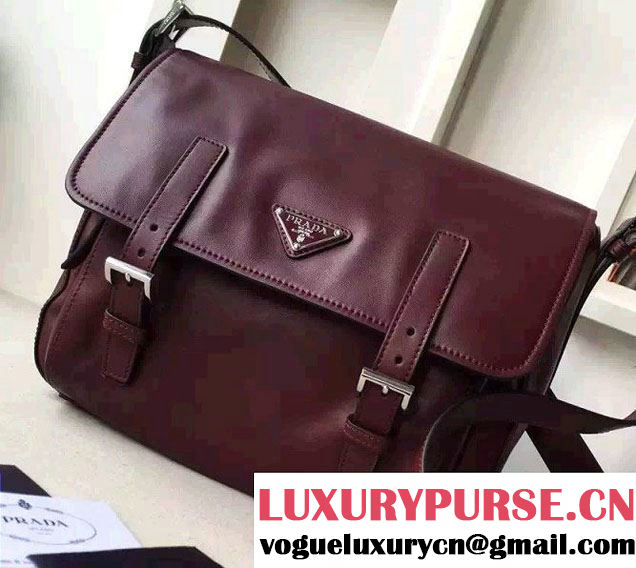 Prada Soft Calf Leather Hunter Shoulder Bag 1BD004 Burgundy 2015