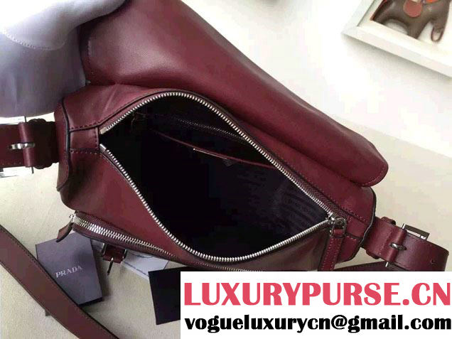 Prada Soft Calf Leather Hunter Shoulder Bag 1BD004 Burgundy 2015
