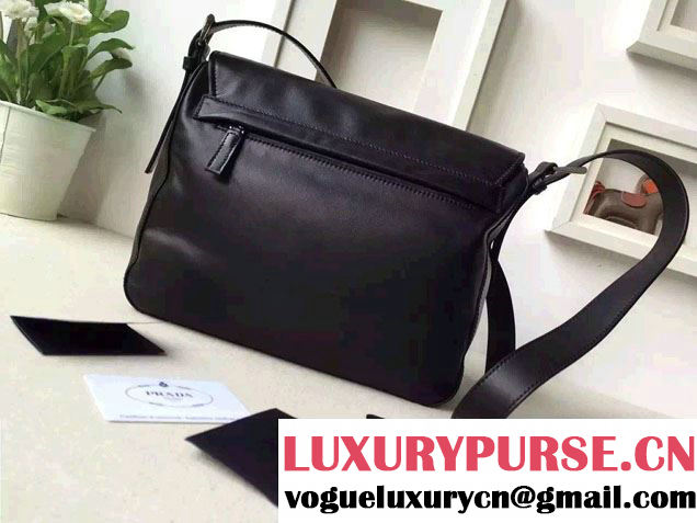 Prada Soft Calf Leather Hunter Shoulder Bag 1BD004 Black 2015