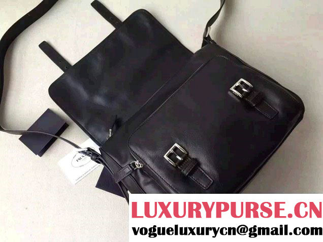 Prada Soft Calf Leather Hunter Shoulder Bag 1BD004 Black 2015