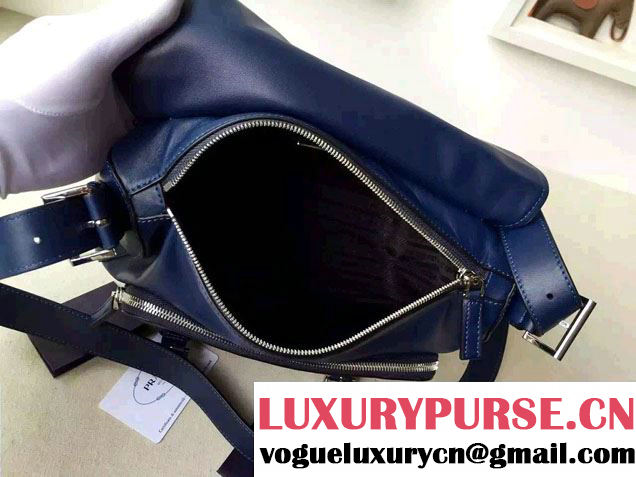 Prada Soft Calf Leather Hunter Shoulder Bag 1BD004 Blue 2015