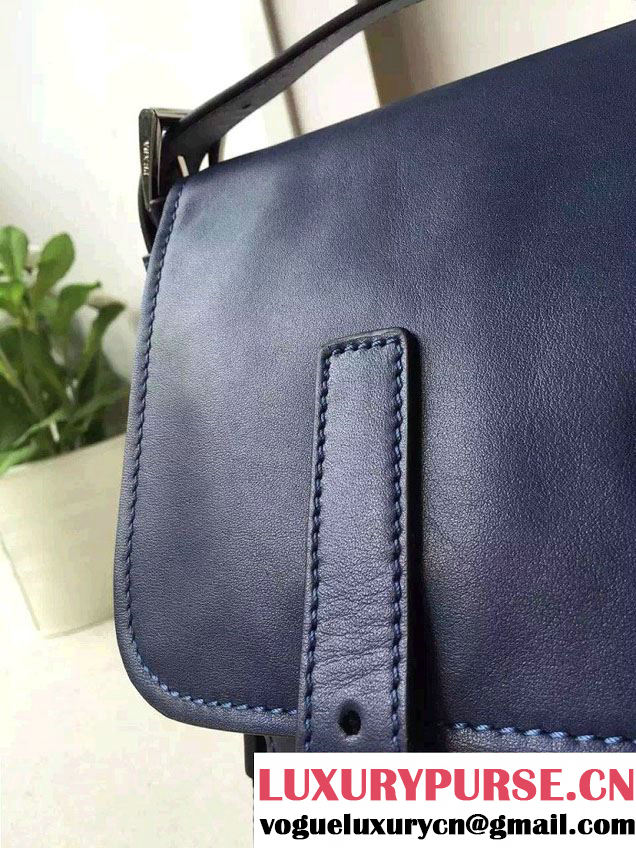 Prada Soft Calf Leather Hunter Shoulder Bag 1BD004 Blue 2015