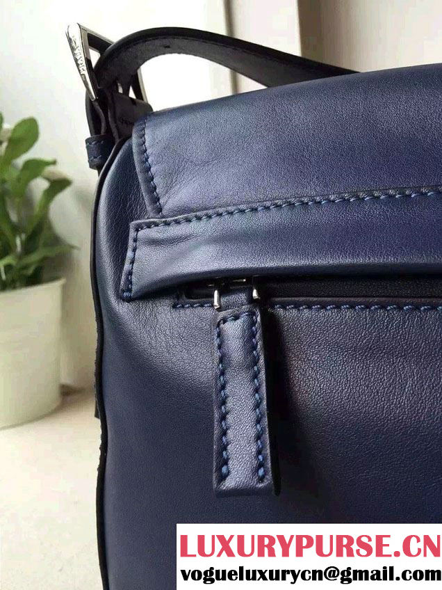 Prada Soft Calf Leather Hunter Shoulder Bag 1BD004 Blue 2015