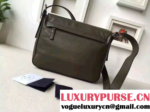Prada Soft Calf Leather Hunter Shoulder Bag 1BD004 Military Green 2015