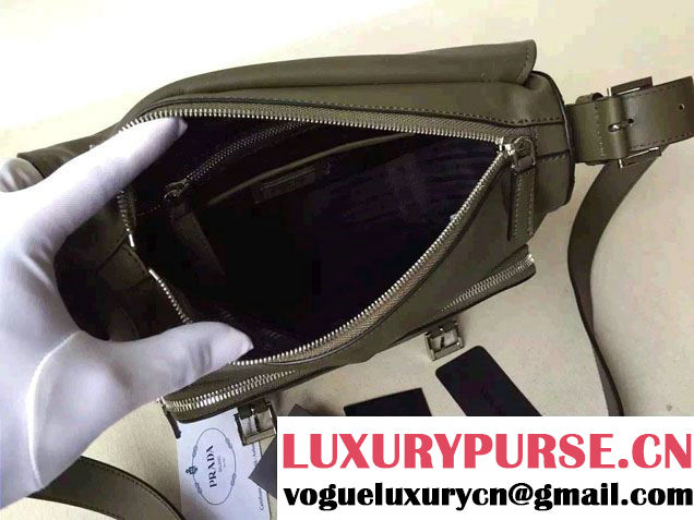 Prada Soft Calf Leather Hunter Shoulder Bag 1BD004 Military Green 2015
