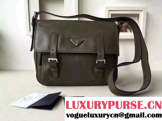 Prada Soft Calf Leather Hunter Shoulder Bag 1BD004 Military Green 2015