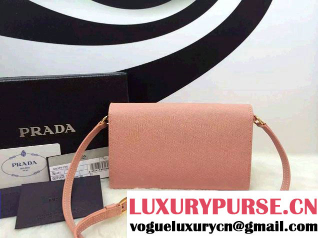 Prada Saffiano Leather Bow Wallet with Shoulder Strap 1M1437 Nude Pink 2015/2016