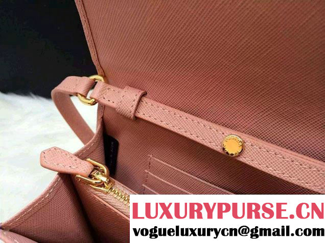 Prada Saffiano Leather Bow Wallet with Shoulder Strap 1M1437 Nude Pink 2015/2016