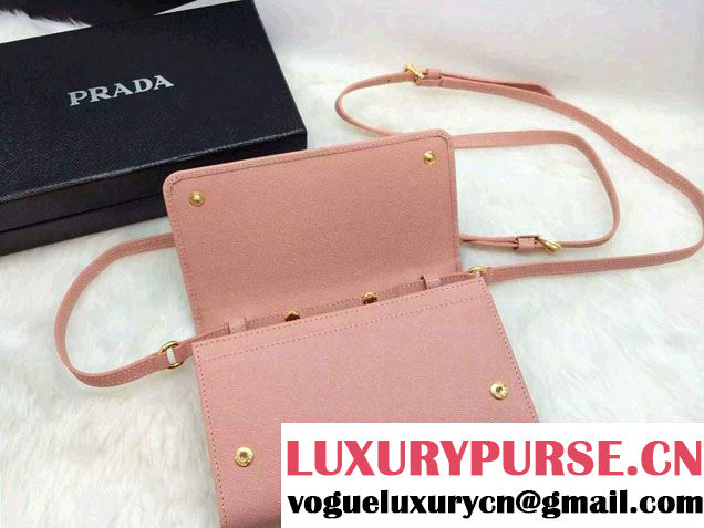 Prada Saffiano Leather Bow Wallet with Shoulder Strap 1M1437 Nude Pink 2015/2016
