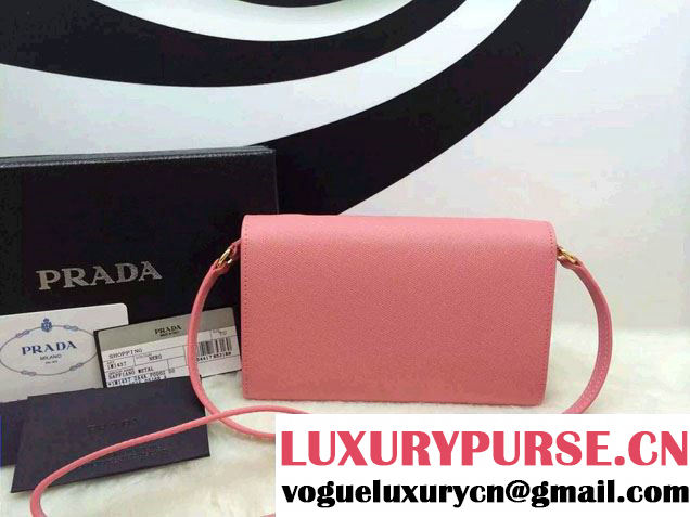 Prada Saffiano Leather Bow Wallet with Shoulder Strap 1M1437 Pink 2015/2016