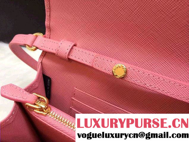 Prada Saffiano Leather Bow Wallet with Shoulder Strap 1M1437 Pink 2015/2016