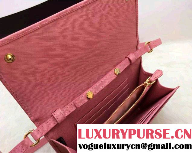 Prada Saffiano Leather Bow Wallet with Shoulder Strap 1M1437 Pink 2015/2016