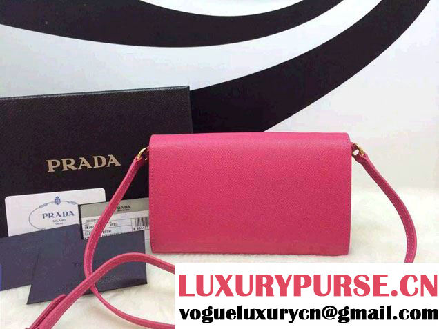 Prada Saffiano Leather Bow Wallet with Shoulder Strap 1M1437 Rosy 2015/2016