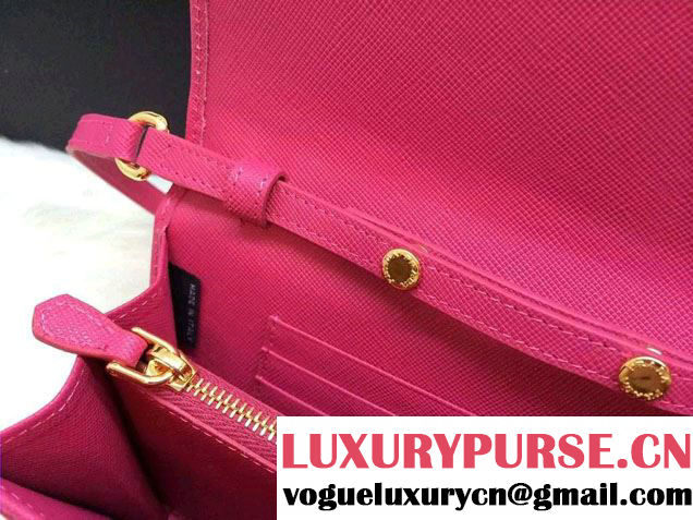 Prada Saffiano Leather Bow Wallet with Shoulder Strap 1M1437 Rosy 2015/2016