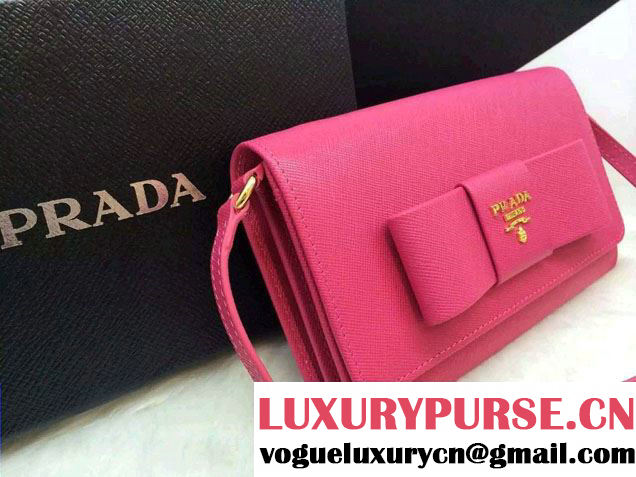 Prada Saffiano Leather Bow Wallet with Shoulder Strap 1M1437 Rosy 2015/2016