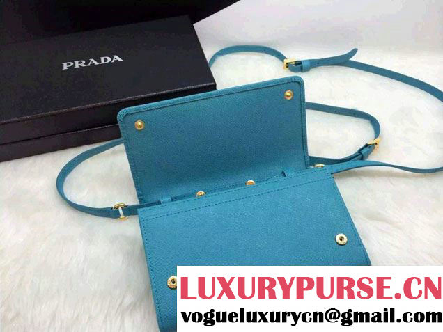 Prada Saffiano Leather Bow Wallet with Shoulder Strap 1M1437 Turquoise 2015/2016