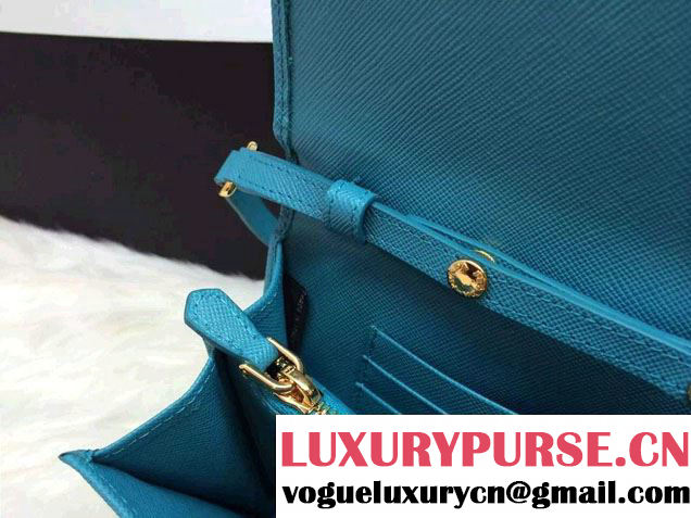 Prada Saffiano Leather Bow Wallet with Shoulder Strap 1M1437 Turquoise 2015/2016