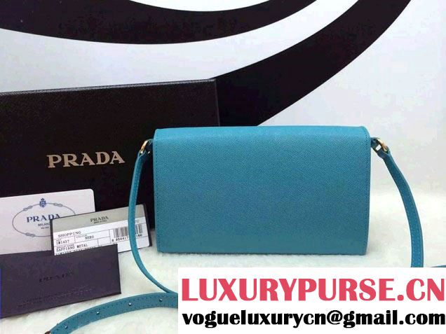 Prada Saffiano Leather Bow Wallet with Shoulder Strap 1M1437 Turquoise 2015/2016
