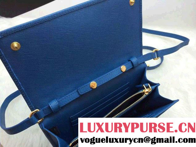 Prada Saffiano Leather Bow Wallet with Shoulder Strap 1M1437 Blue 2015/2016