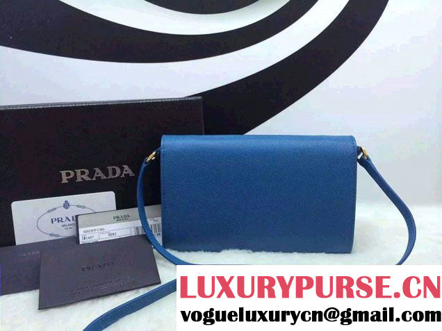 Prada Saffiano Leather Bow Wallet with Shoulder Strap 1M1437 Blue 2015/2016