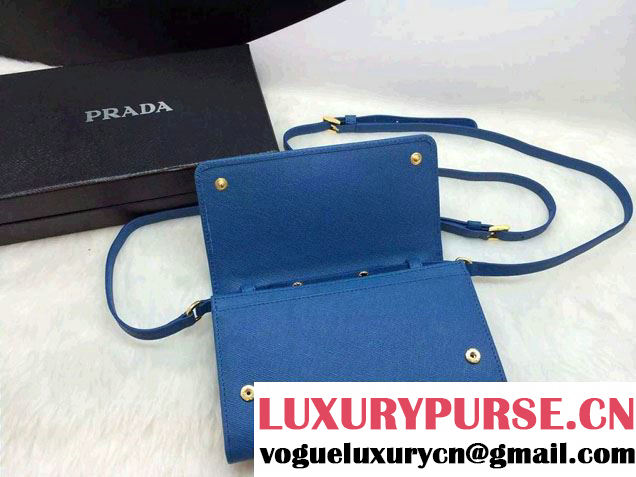 Prada Saffiano Leather Bow Wallet with Shoulder Strap 1M1437 Blue 2015/2016