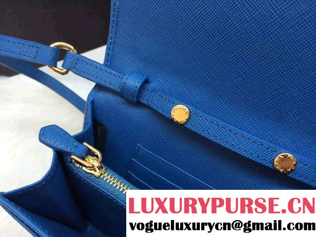 Prada Saffiano Leather Bow Wallet with Shoulder Strap 1M1437 Blue 2015/2016