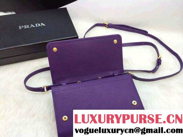 Prada Saffiano Leather Bow Wallet with Shoulder Strap 1M1437 Purple 2015/2016