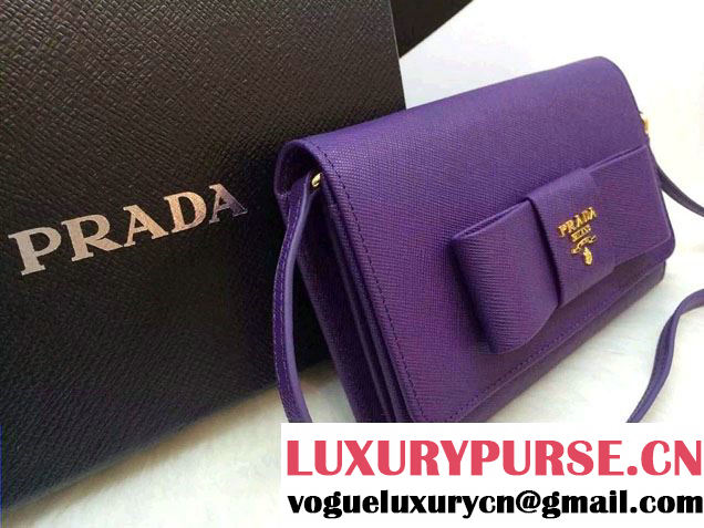 Prada Saffiano Leather Bow Wallet with Shoulder Strap 1M1437 Purple 2015/2016