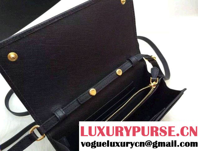 Prada Saffiano Leather Bow Wallet with Shoulder Strap 1M1437 Black 2015/2016