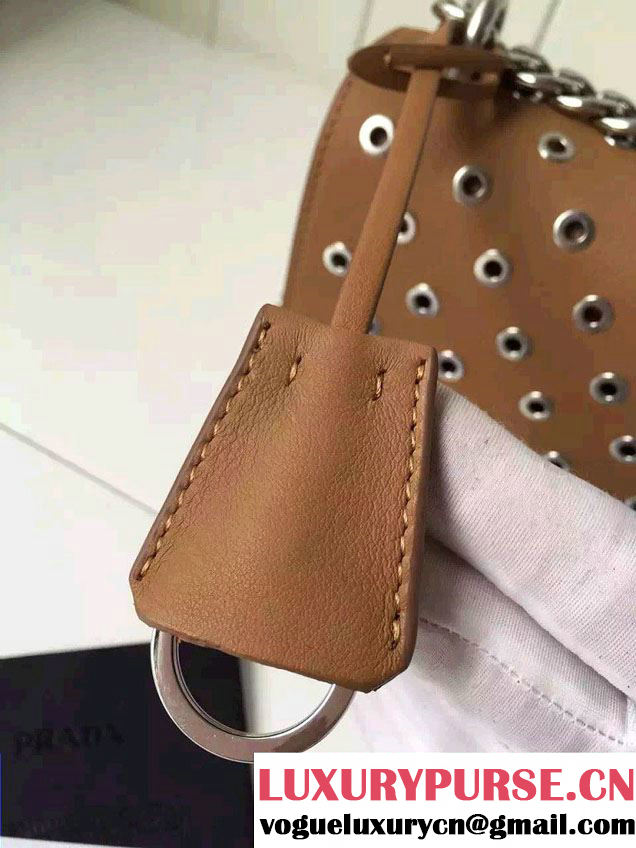 Prada Galleria City Chain Shoulder Bag with Grommet Detail 1BD010 Brown 2016